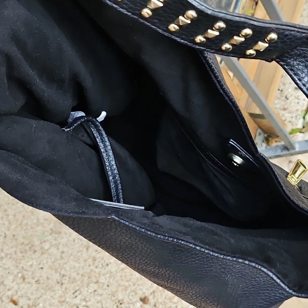 STEVE MADDEN Black Faux Leather Shoulder Large Hobo Shoulder Bag Tassel Charm - Picture 9 of 12